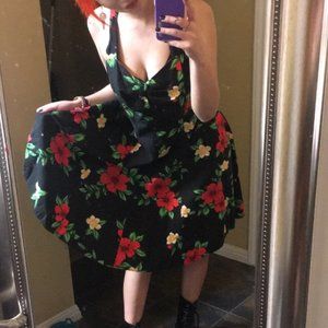 Black Halter Hawaiian Print Pin Up Dress